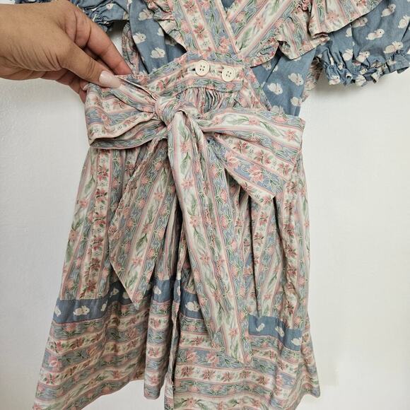Vintage Ellen Miklas Bunny Jumper Dress Shirt Outfit 3T Pink Blue Cottagecore - Picture 5 of 13